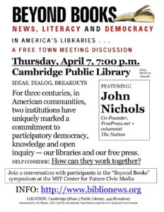 John Nichols hosts wrapup at Cambridge Public Library 